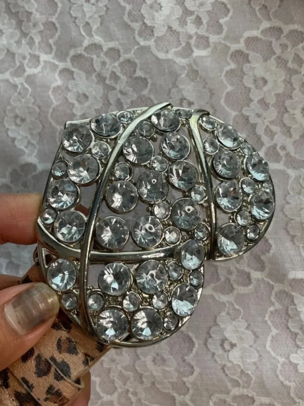 xoxo rhinestone pendant animal print belt
